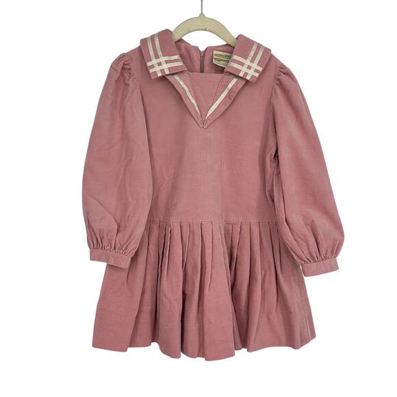 Vintage Laura Ashley Mother & Child Kids Girl Dress 3-4yo Corduroy Marine Pink - Picture 2 of 11